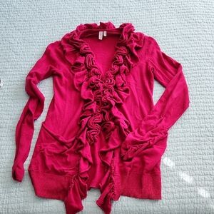 Madison Fuchsia Ruffled Cardigan M